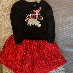 Unicorn Black sweater and Red skirt